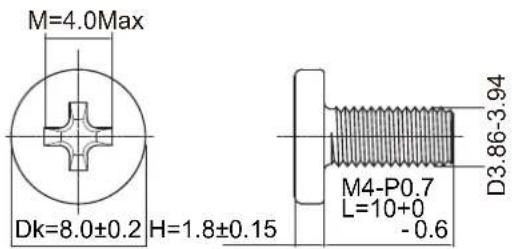 M=4.0Max Dk=8.0±0.2 H=1.8±0.15 M4-P0.7 L=10+0 - 0.6 D3.86-3.94
