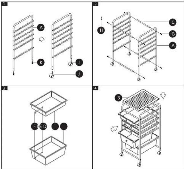 Technical diagram showing four different arrangements of household appliances with labeled components and directional arrows.
