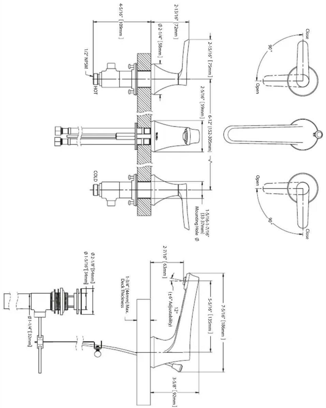 TOTO Vivian TL220DDH12 - ROUGH-IN DIMENSIONS / DIMENSIONES PRELIMINARES / DIMENSIONS BRUTES - 1