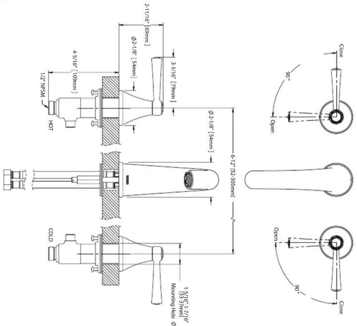 TOTO Vivian TL220DDH12 - ROUGH-IN DIMENSIONS / DIMENSIONES PRELIMINARES / DIMENSIONS BRUTES - 1