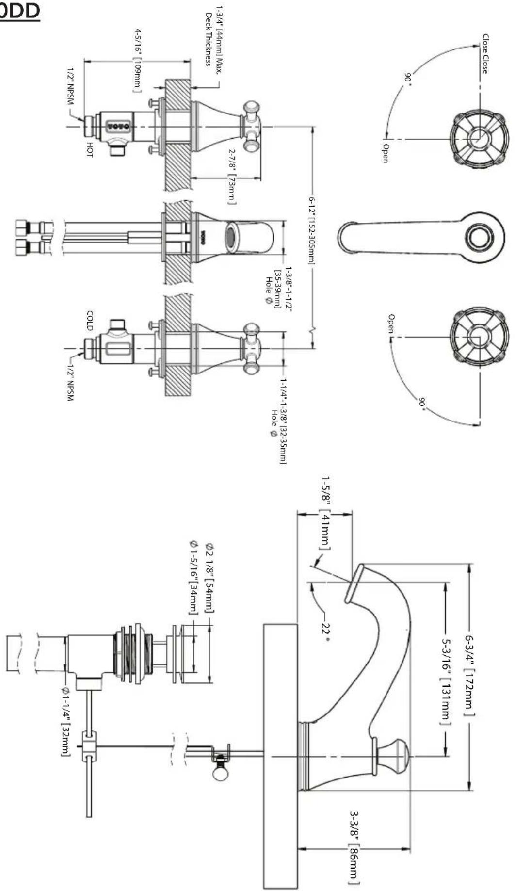 TOTO Vivian TL220DDH12 - ROUGH-IN DIMENSIONS / DIMENSIONES PRELIMINARES / DIMENSIONS BRUTES - 1