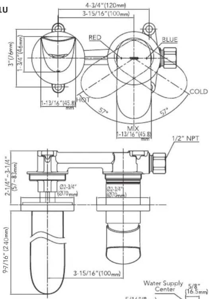 TOTO TLG01311U - ROUGH-IN DIMENSIONS / BOSQUEJO ROBINETTERIE BRUTE / DIMENSÕES APROXIMADAS - 1
