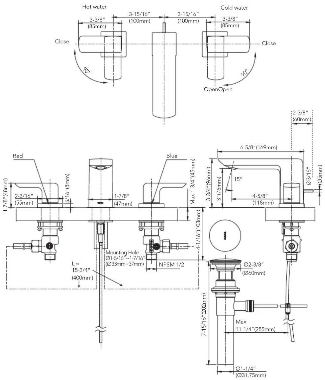TOTO TLG03201U - ROUGH-IN DIMENSIONS / BOSQUEJO ROBINETTERIE BRUTE / DIMENSÕES APROXIMADAS - 1