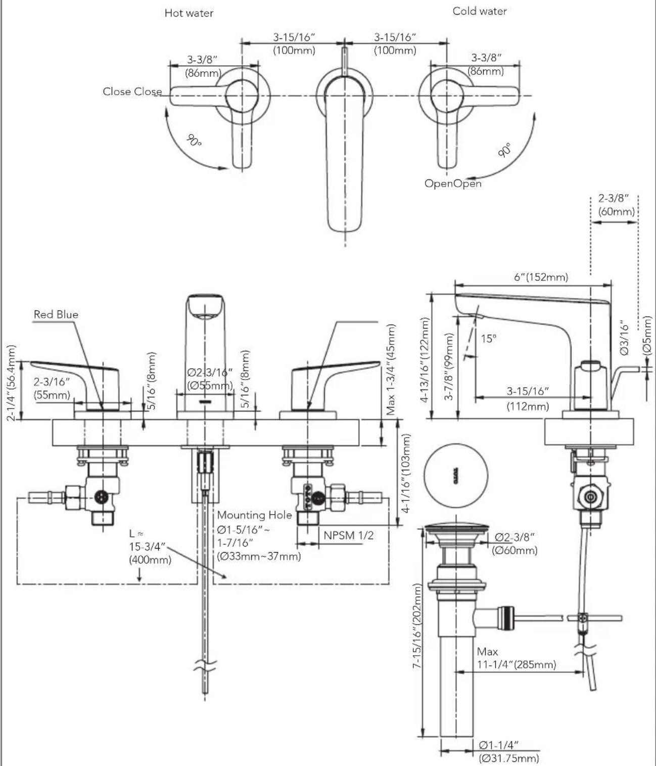 TOTO TLG03201U - ROUGH-IN DIMENSIONS / BOSQUEJO ROBINETTERIE BRUTE / DIMENSÕES APROXIMADAS - 1