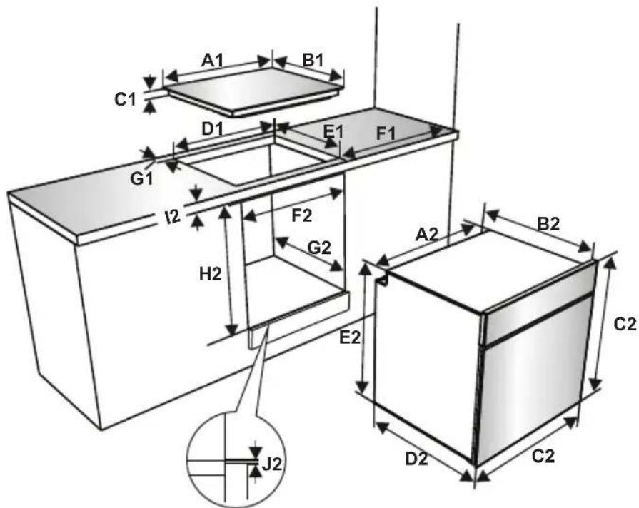VESTEL VEH11026-2 - Dimensions d'installation du four - 1