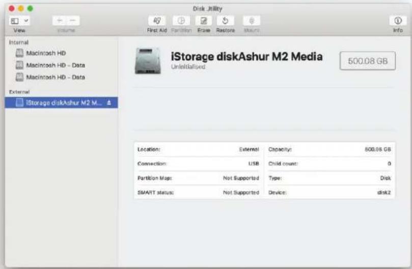iStorage diskAshur M² - Iniciar y formatear el disco Ashur M² en Mac OS - 1