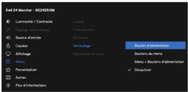 DELL SE2425HM - Utilisez le menu Verrouiller pour verrouiller les boutons - 1