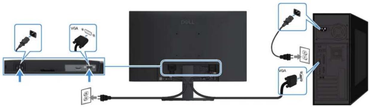 DELL SE2425HM - Connexion du câble VGA - 1