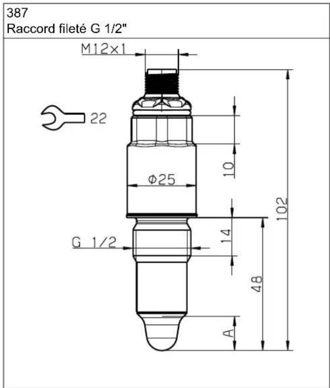387 Raccord fileté G 1/2" M12×1 22 Ø25 10 102 G 1/2 14 48 A