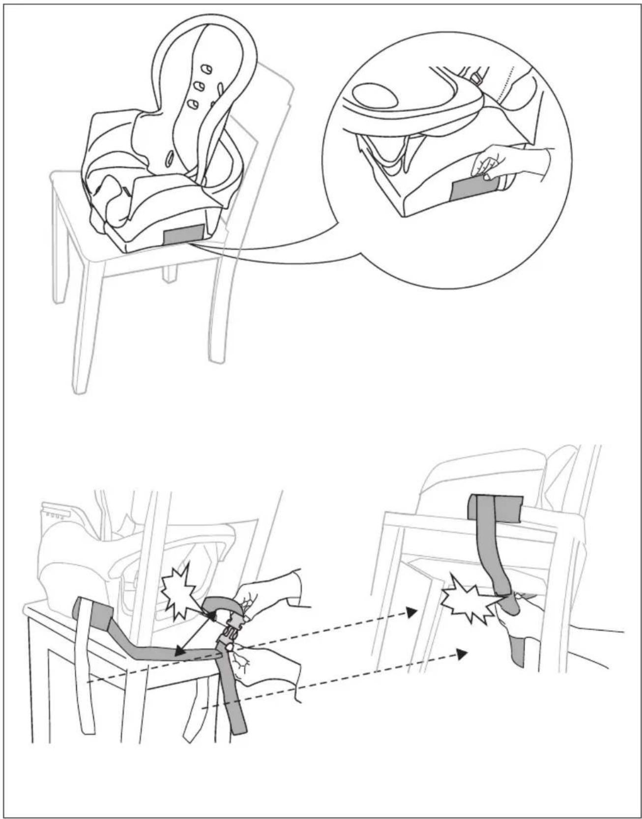 Ingenuity SmartClean Trio Elite - Attaching the booster seat to a chair Colocación del asiento de una silla Fixation du siège d'appoint sur une chaise - 1
