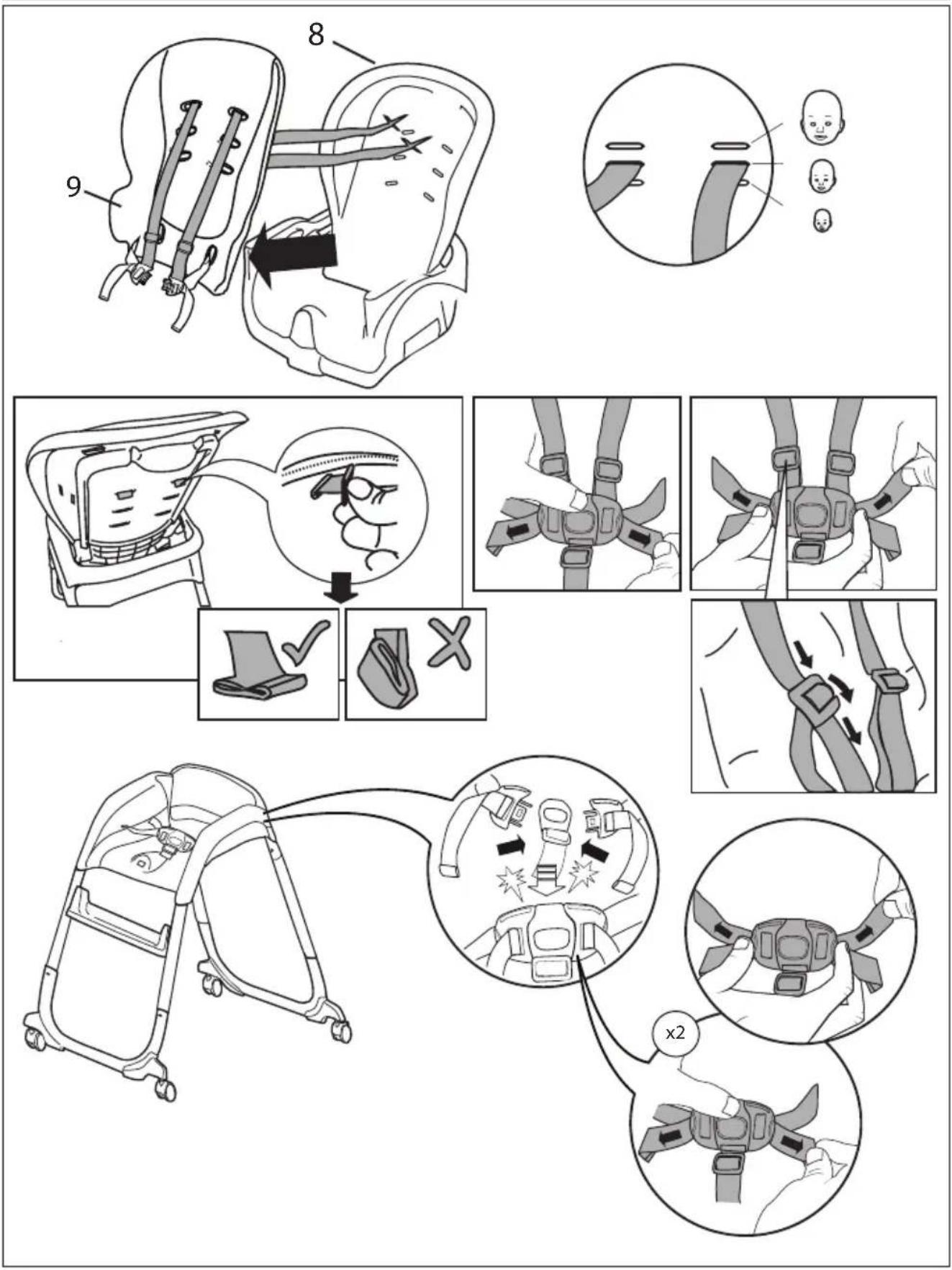 Ingenuity SmartClean Trio Elite - Seat Restraint and Shoulder Adjustment Sistema de seguridad del asiento y ajuste del hombro Utilisation de la retenue de siège et réglage de l'épaule - 1