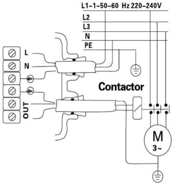 L1-1-50-60 Hz 220-240V L2 L3 N PE L N OUT Contactor M 3~
