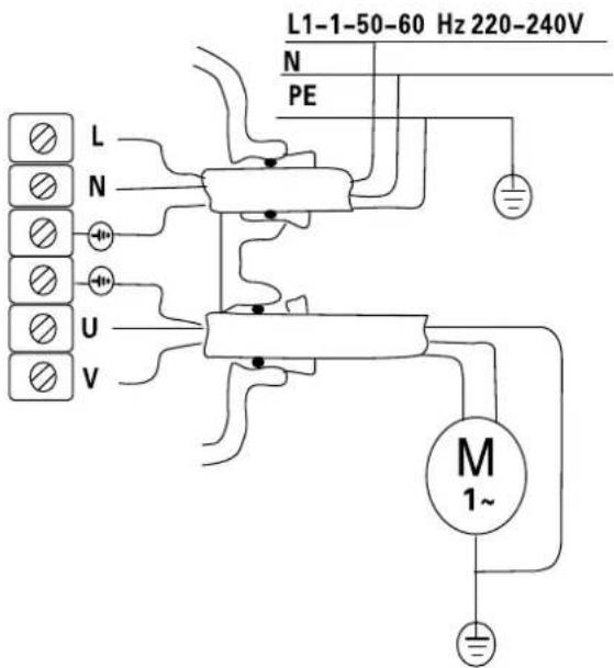 L1-1-50-60 Hz 220-240V N PE L N U V M 1~