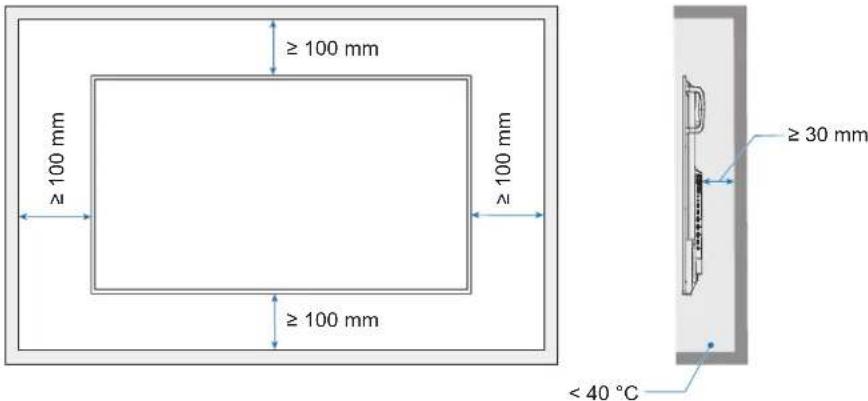 ≥ 100 mm ≥ 100 mm ≥ 100 mm ≥ 30 mm < 40 °C