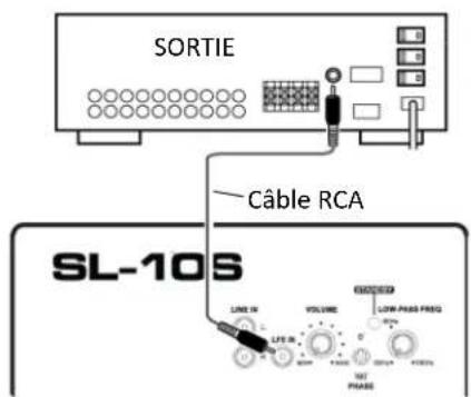 SORTIE Câble RCA SL-10S LINE IN VOLUME LOW PASS FREQ 0 4000 4000 NET PHASE