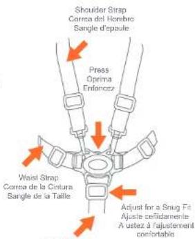 Shoulder Strap Carrea del Homiclo Sangle d'espale Press Oprima Enforcez Waist Strap Carrea de la Cintura Sangle de la Taille Adjust for a Slug Fit Ajuste cefilamente A uatez à l'ajustement confortable