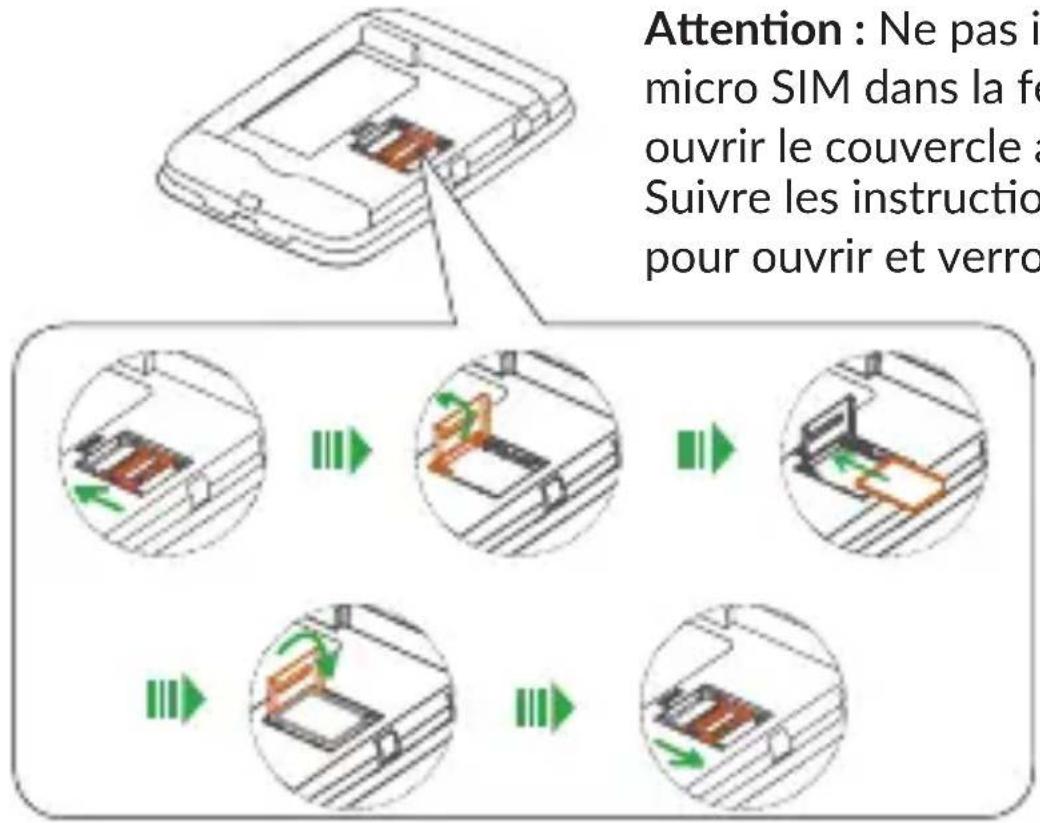 Attention : Ne pas i micro SIM dans la fe ouvrir le couvercle a Suivre les instructio pour ouvrir et verro