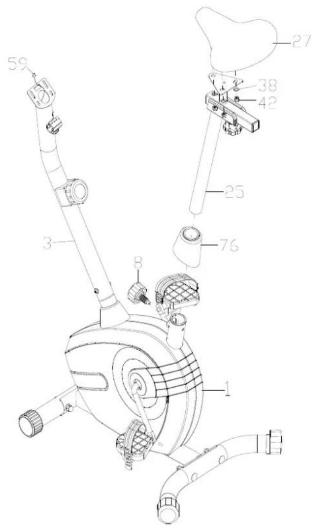 Toorx BRX-55 - Installation du coussin de selle, des soufflets de la tige de selle, de la tige de selle - 1