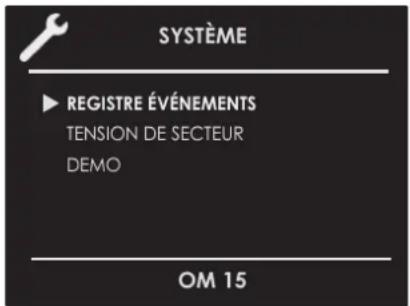 SYSTÈME ▶ REGISTRE ÉVÉNEMENTS TENSION DE SECTEUR DEMO OM 15