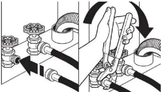 WHIRLPOOL WFW5720RR - Connect inlet hoses to water faucets - 1