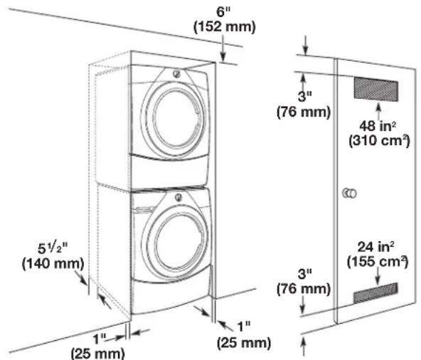 WHIRLPOOL YWED5720RW - Recommended installation clearances (dryer only): - 3