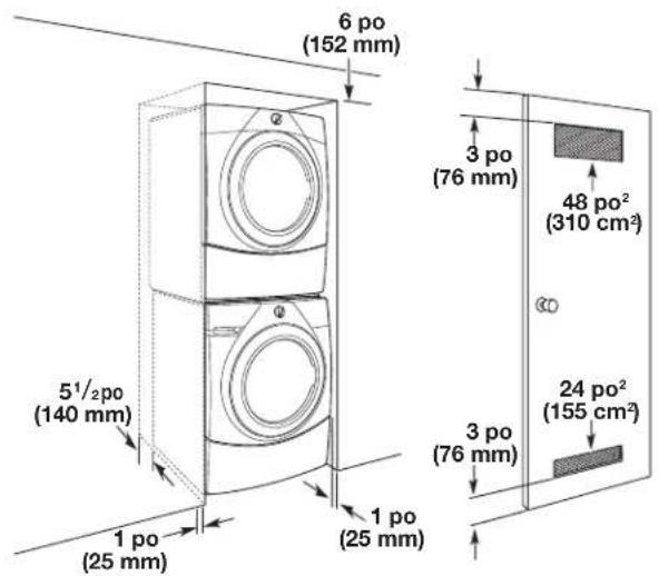 WHIRLPOOL YWED5720RW - Distances de dégagement recommançées pour le déinstallation (sechuse seulement) : - 3