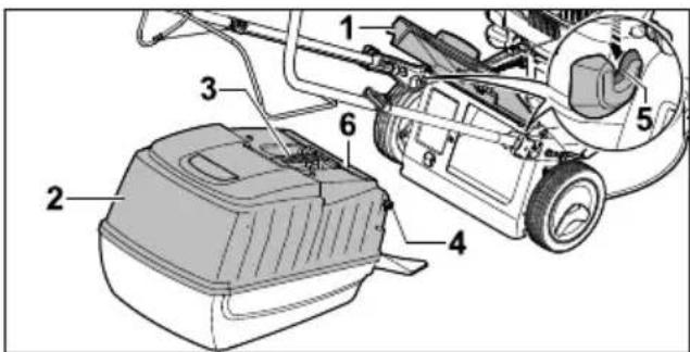 STIHL RM 248 T - Accrochage du bac de ramassage - 1