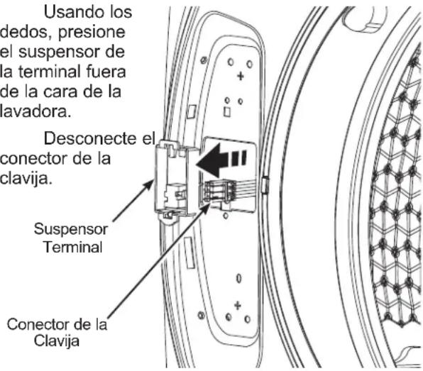 GE GFW350SSYWW - ⑥ RETIRE EL SUSPENSOR DE LA TERMINAL Y DESCONECTE EL CONECTOR DE LA CLAVIJA DE LA LAVADORA - 1