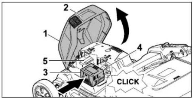 STIHL RMA 253 T - Inserimento della batteria - 1