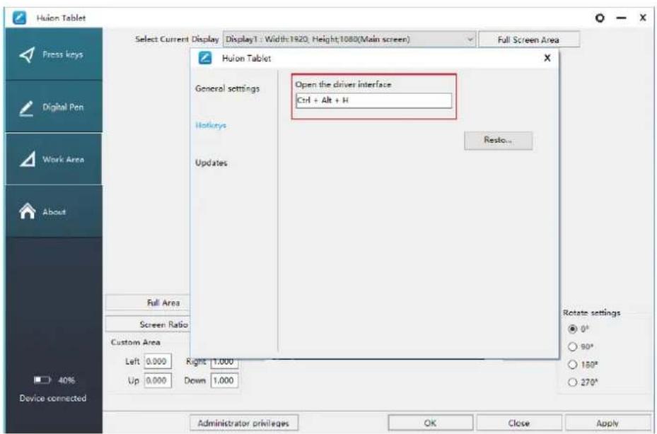 Huion Kamvas 16 - Hotkeys settings - 1