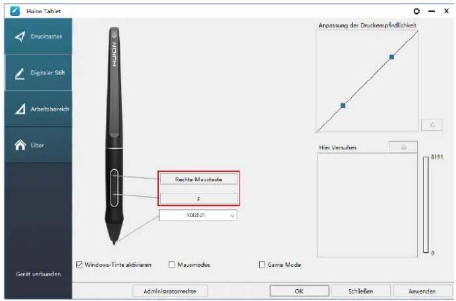 Huion Kamvas 16 - Einstellungen für die Funktionen der Stifttasten - 1