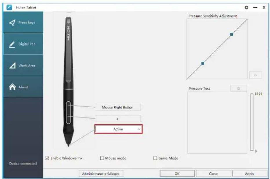 Huion Kamvas 16 - Pen Nib Activity Setting - 1