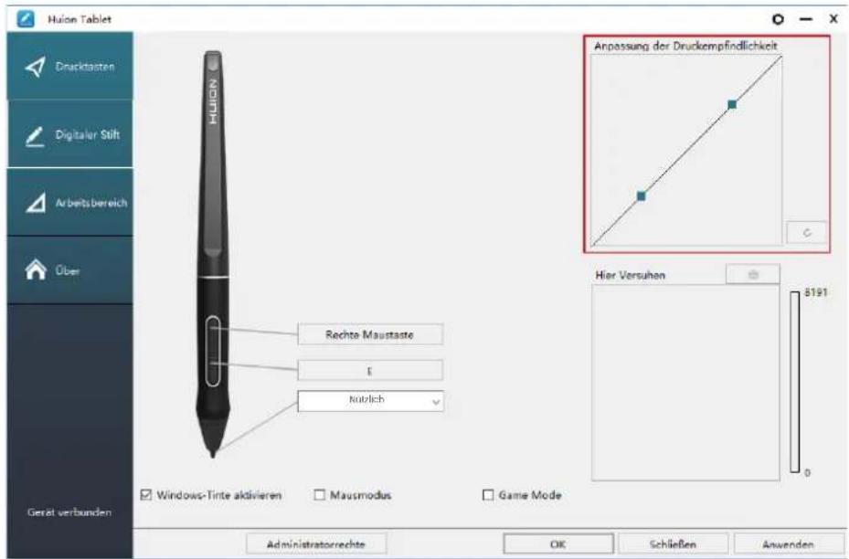 Huion Kamvas 16 - Einstellungen zur Drucksensitivität - 1