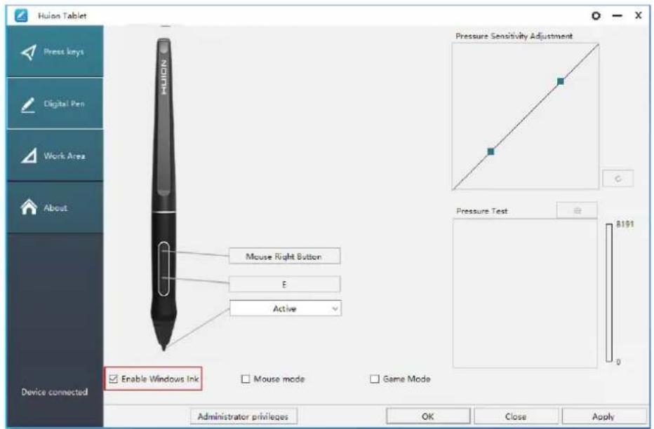 Huion Kamvas 16 - Enable the Windows Ink Feature - 1