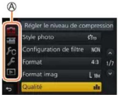 Régler le niveau de compression Style photo Configuration de filtre NON Format 4:3 1/7 Format imag L 10M Qualité