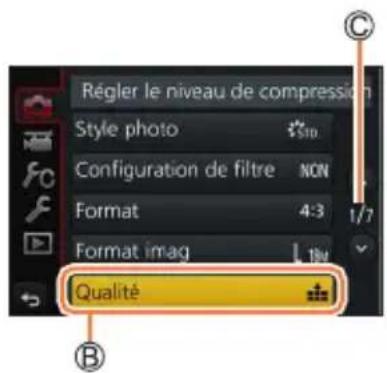 Régler le niveau de compression Style photo Configuration de filtre NON Format 4:3 Format imag Qualité