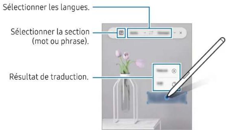 Sélectionner les langues. Sélectionner la section (mot ou phrase). Résultat de traduction.