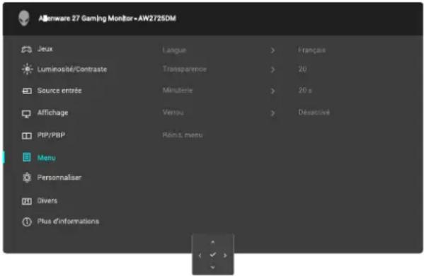 ALIENWARE AW2725DM - Accéder au menu du système - 15