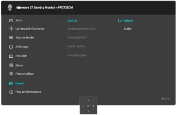 ALIENWARE AW2725DM - Accéder au menu du système - 18