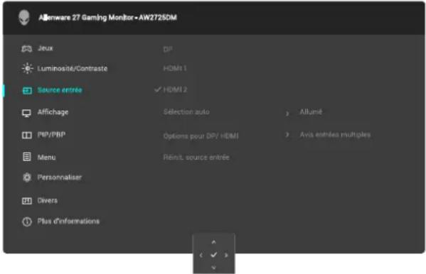 ALIENWARE AW2725DM - Accéder au menu du système - 8