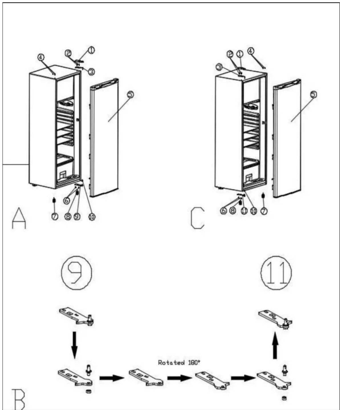 FRIGELUX R4TT140BE - Door reversal instructions - 1
