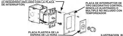 (2) REQUERIDO (INCLUIDO CON LA PLACA DE INTERRUPTOR) PLACA DE CONTRODUCADO CONTROL SENCILLO (ILUSTRADO) O MULTIPLE NO INCLUIDO CON TEMPORIZADOR PLACA PLASTICA DE LA ESFERA DE LA HORA ILUSTRACION B2