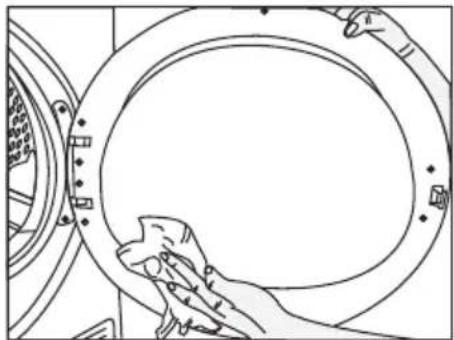 WHIRLPOOL CWD84MWBSBE - Filtres à fibres (filtres internes et externes) / Nettoyage de la surface intérieure de la porte de chargement - 5