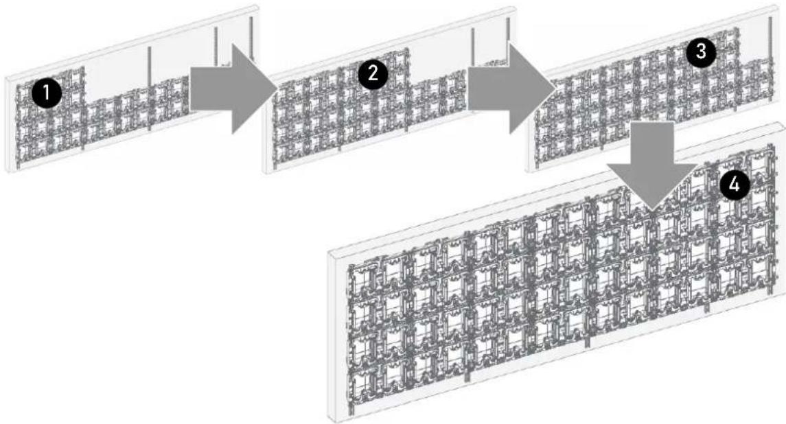 Barco TruePix TP0.9 - Installation des supports et des blocs de suspension à ressort de la première rangée. - 9