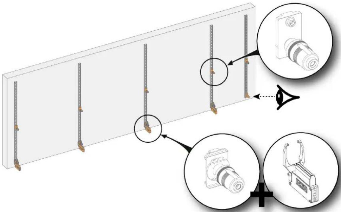 Barco TruePix TP0.9 - Installation des supports et des blocs de suspension à ressort de la première rangée. - 1