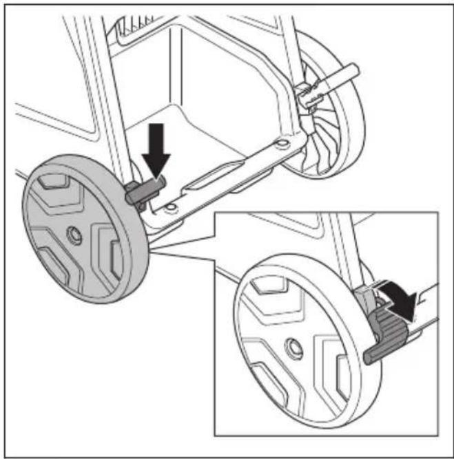 HUSQVARNA DE 110iH - To lock and unlock the transport wheels - 2