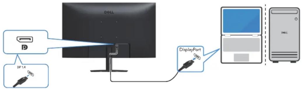DELL Pro 27 Monitor E2725HM - Branchement du câble DisplayPort - 1