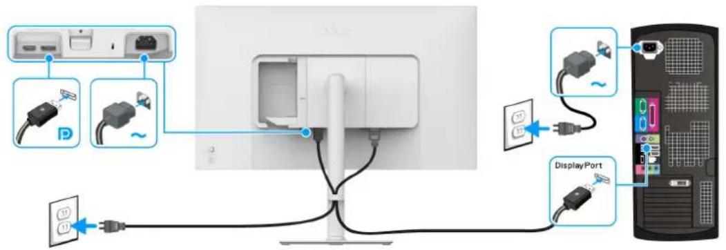 DELL 27 Plus 4K S2725QS - Connexion des cables DisplayPort et d'alimentation (en option) - 1