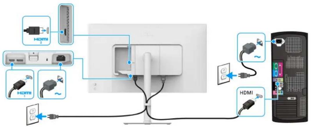 DELL 27 Plus 4K S2725QS - Connexion des cables HDMI et d'alimentation - 1