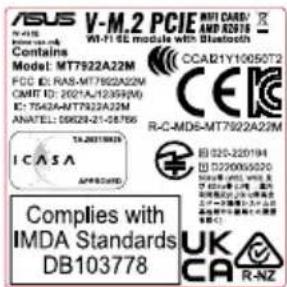 ASUS PRIME B860M-A WIFI - UKCA RF Output table (The Radio Equipment Regulations 2017) Model: MT7922A22M - 1